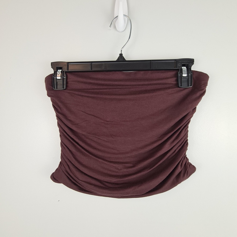 HM Womens Ruched Tube Top Brown Strapless Stretch Bodycon Crop Top S Festival